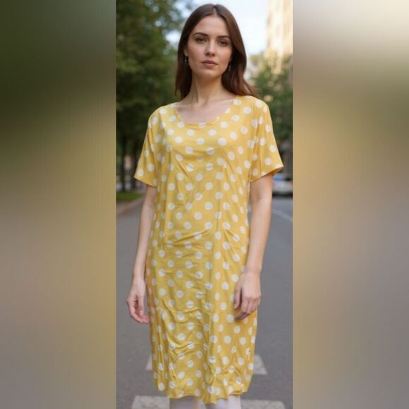 Vintage Habits Yellow & White Polka Dot Shift Dress (18) - Picture 1 of 6